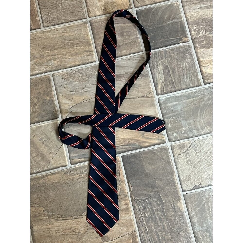 The Silk Company of London Vtg Neck Tie All Silk Striped Red White Blue England - Picture 3 of 9